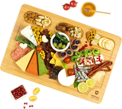 ROYAL CRAFT WOOD Extra Large Cheese Board - Bamboo Cheese Board and Knife Set - Charcuterie Board Set, Charcuterie Platter & Serving Tray