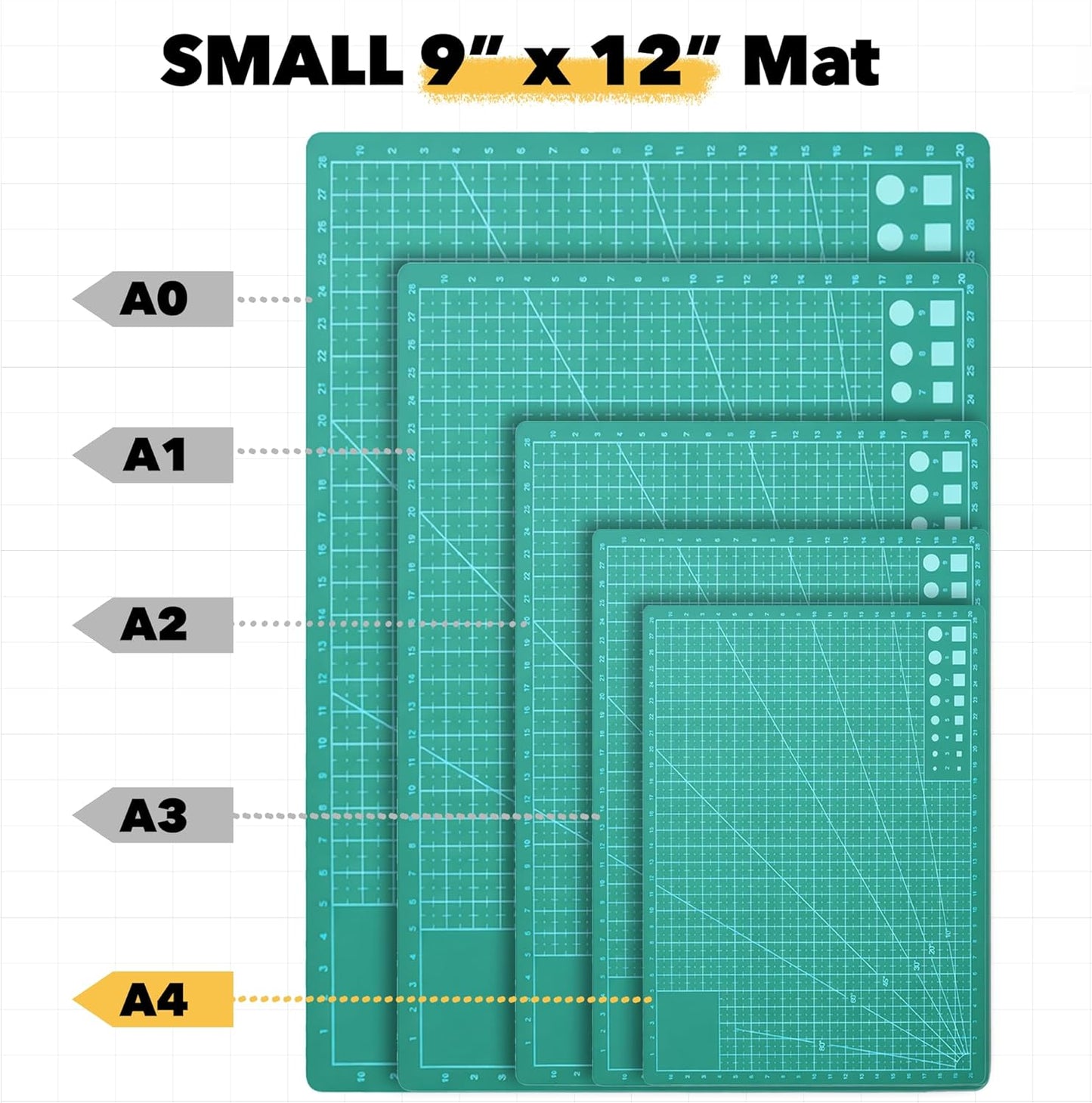 Mandala Crafts Self-Healing Cutting Mat Set – 12" x 18" A3 Green Double-Sided 5-Ply Mat with Fabric Cutter, Quilt Ruler & Craft Knife for Sewing, Quilting, Leather & Scrapbooking