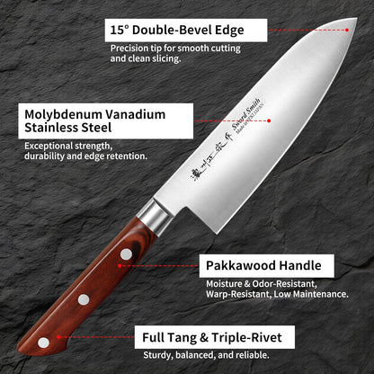 6.7 Inch Santoku Knife, Made in Japan, High Carbon Molybdenum Stainless Steel Japanese Chef Knife with Sakura Handle, Kitchen Knife for Slicing Meat, Vegetable & Fruit