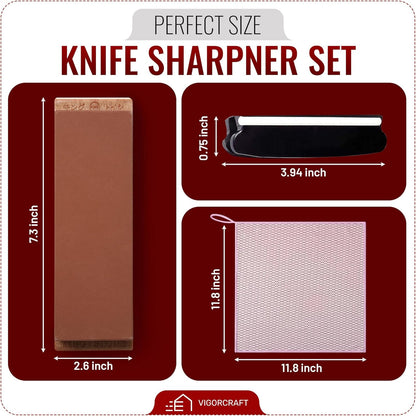 Japanese Whetstone Knife Sharpener - Dual-Sided 1000/6000 Grit Japanese Knife Sharpening Kit with Non-Slip Microfiber Cloth - Kitchen Sharpening Stones for Knives with Whetstone Angle Guide
