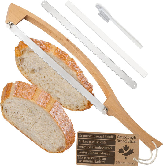 Bread Knife for Homemade Bread - 17-inch Wooden Sourdough Bread Knife - Unique Bow Design - Stainless Steel Serrated Blade - Perfect for Homemade Bread, Baguettes and More
