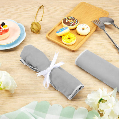 Hillban 6 Pcs Anti Tarnish Silver Storage Bags Silver Storage Cloth Felt Flatware Organizer Anti Tarnish Protector Bags Place Setting Roll with White Ribbon for Kitchen Cutlery (12 Slots,Black)