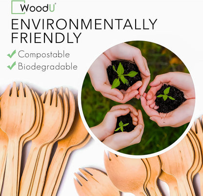 WoodU Disposable Wooden knives 100% All-Natural, Eco-Friendly, Biodegradable, and compostable knives - Pack of 100-6.5" Butter Cheese Knife Wooden Utensil