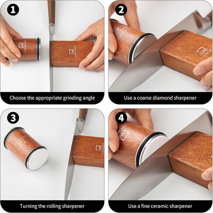 Rolling Knife Sharpener Kit | Diamond & Ceramic Disc Knife Sharpening System with Magnetic 15° & 20° Angle Guide | Manual Sharpener for Kitchen, Chef, Pocket & Japanese Knives | Gift Ready