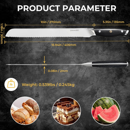 DiiHAUZZ Brisket Knife, 12 Inch Carving Knife for Meat, Razor Sharp High Carbon Steel, Full Tang Ergonomic Pakkawood Handle Slicing Knives for Roast Beef, BBQ, Turkey, Grilling Gift for Men