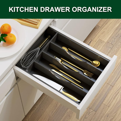Bellsal Natural Utensil Organizer 12.5 Inch Silverware Organizer for Drawer Utensil Holder Cutlery Organizer Kitchen Drawer Organizer 7 Compartment Small Narrow Bamboo