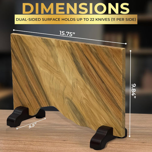 SliceElite Magnetic Knife Block Double Sided Holder East Indian Walnut Black Resin Dual Surface Magnet Storage for Knives on Kitchen Countertop Holds Up To 20 Knives