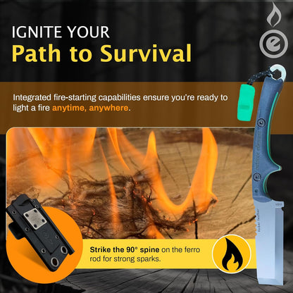 Scout Feather Glow - Fixed Blade Survival Knife with built-in Firestarter for Camping, Hunting, Outdoor Adventure and Culinary Need - VG10 Blade, Whistle, Knife Sharpener, Compact Sheath & G10 Handle