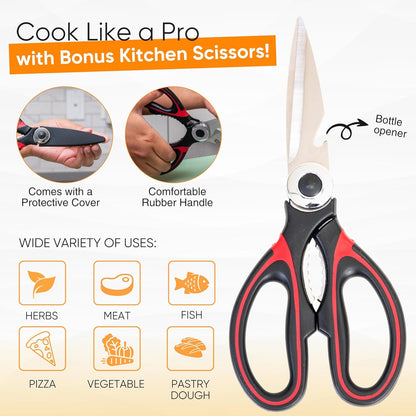 4-Piece Non-Toxic Cutting Board Set with Premium Scissors – BPA-Free Plastic and Rubber Chopping Boards for Kitchen Essentials with Organizer, Dishwasher Safe Accessories Holder.