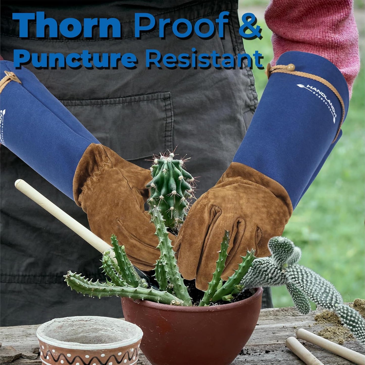 HANDLANDY Rose Pruning Gloves for Men & Women, Long Thorn Proof Gardening Gloves, Breathable Pigskin Leather Gauntlet, Best Garden Gifts & Tools for Gardener