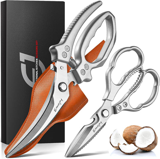 Emojoy 2-Piece Kitchen Scissors Set with Poultry Shears, Japanese Stainless Steel Kitchen Shear, All Purpose Scissor for Food, Chicken Bones