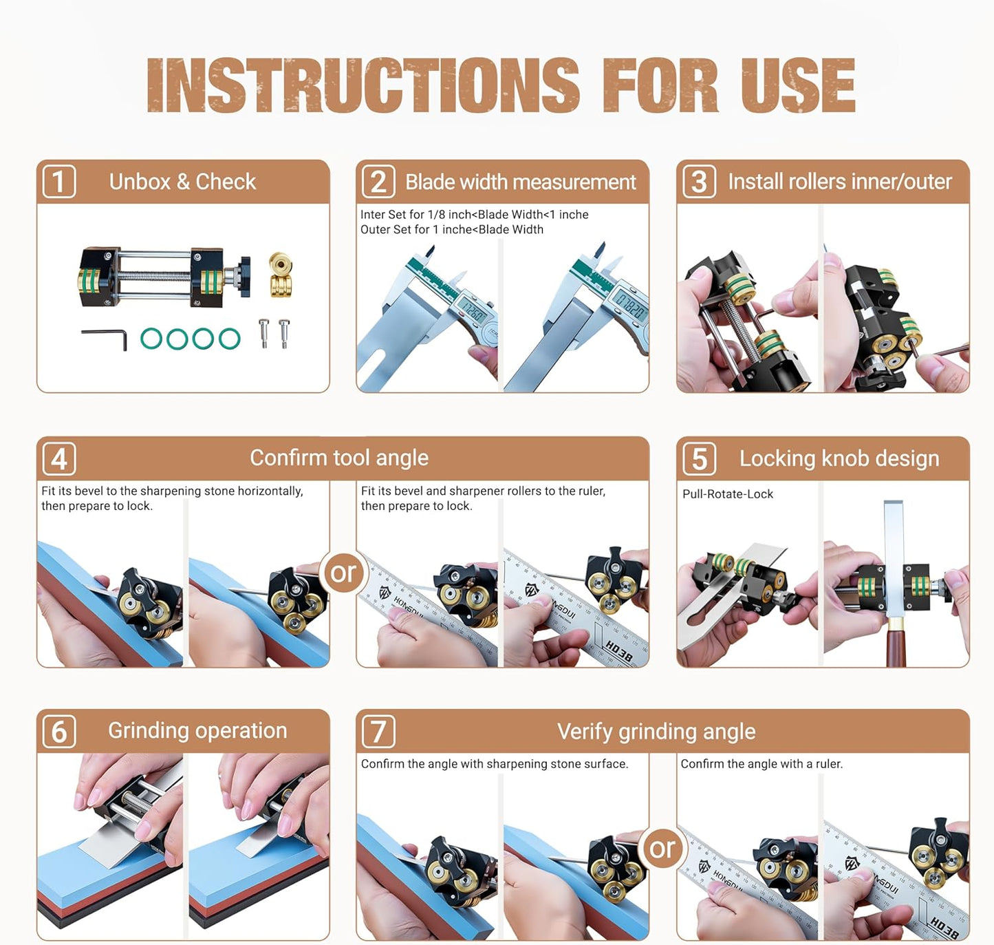 HONGDUI HD34 Honing Guide, Chisel Sharpening Jig for Chisels and Planes (0.1"-3.2") with 4 Brass Rollers & Storage Case, Professional Chisel Woodworking Tool