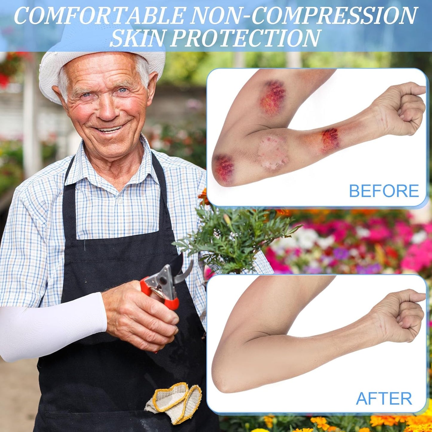 Janmercy 8 Pairs Elderly Skin Thin Protector Sleeves Bruise Abrasions Protective Arm Sleeve