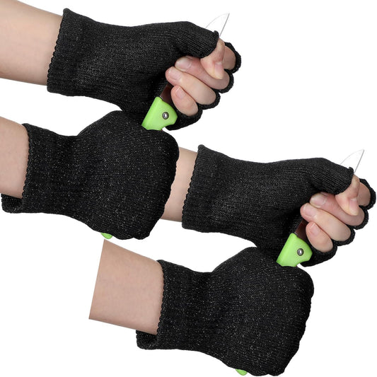 Geyoga 2 Pair Cut Resistant Half Finger Protection Gloves Food Grade Kitchen Cutting Glove for Chef Mandolin Slicing(Grey and Black)