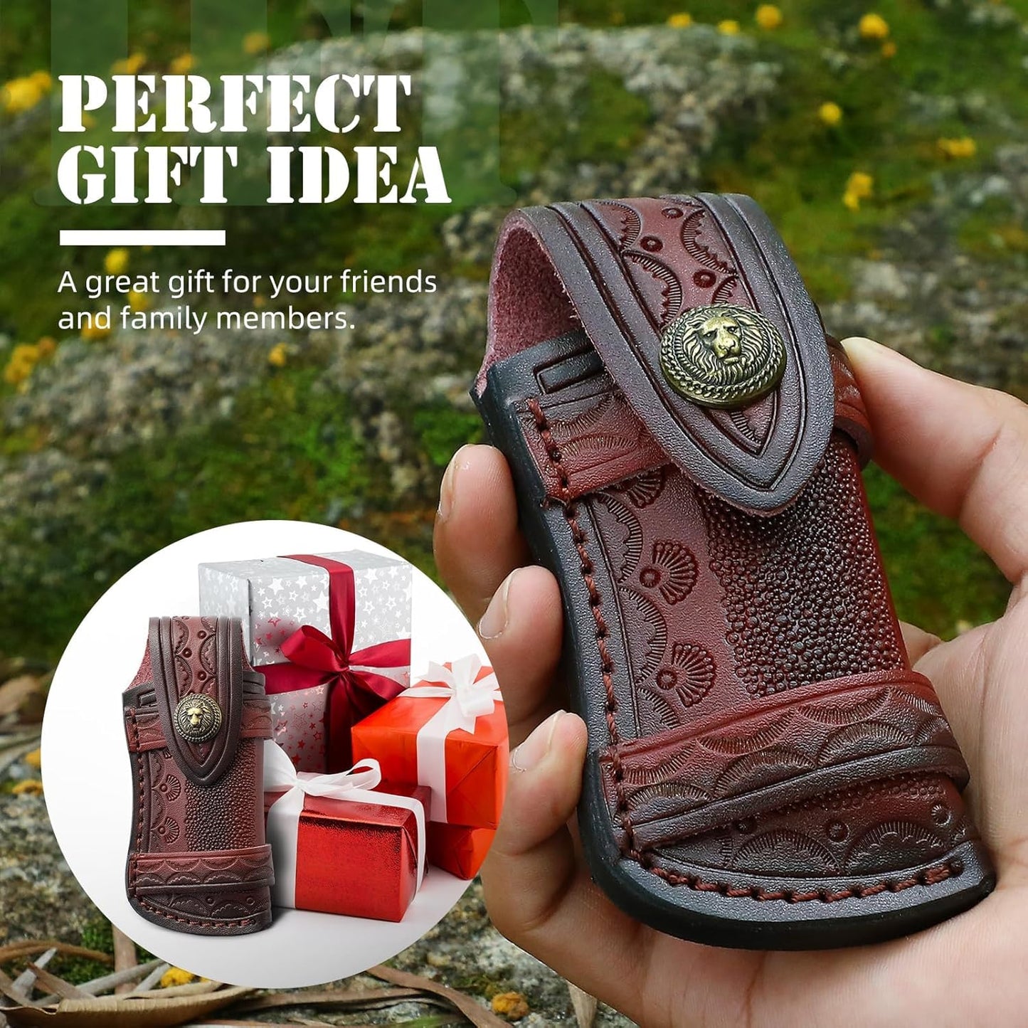 Omesio Pocket Knife Sheath, 4.53" Folding Leather Case, Horizontal Belt Sheath