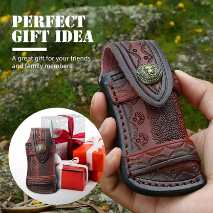 Omesio Pocket Knife Sheath, 4.53" Folding Leather Case, Horizontal Belt Sheath