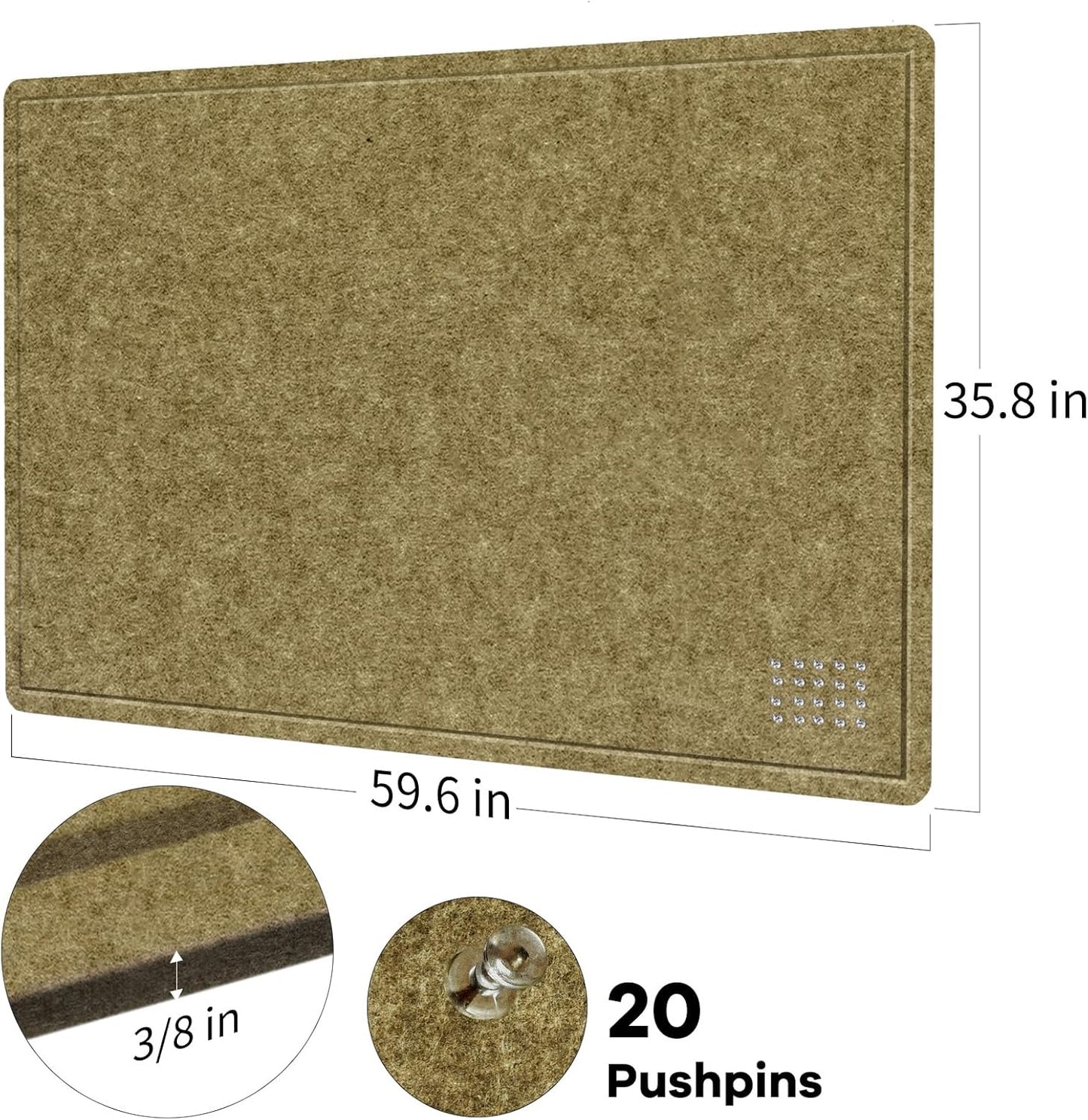 Lightomorrow Bulletin Board, 36 x 24 inches Felt Board - Decorative Pin Board, Cork Board Alternative for Wall, 3' x 2' Foldable Self-Adhesive Vision Board Prayer Board with 20 Pushpins - Black