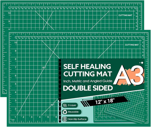 5 Packs Self Healing Cutting Mat 12" x 18" Rotary Cutting Sewing Mat A3, 5-Ply Cutting Board for Fabric Crafting Sewing Scrapbooking Quilting and Precision Cutting