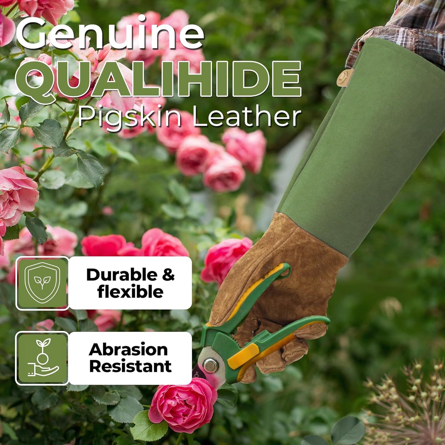 HANDLANDY Rose Pruning Gloves for Men & Women, Long Thorn Proof Gardening Gloves, Breathable Pigskin Leather Gauntlet, Best Garden Gifts & Tools for Gardener