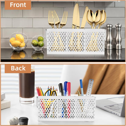 Silverware Caddy Flatware Cutlery Holder Metal Silverware Organizer Containers Black Kitchen Utensil Holder for Countertop Spoon and Fork Holder Flatware Utensils Caddy for Party
