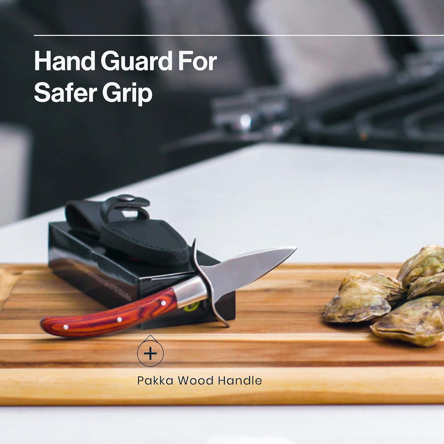 Oyster Knife Shucker Kit, Professional Oyster Shucking Knife Set with 2 Stainless Steel Seafood Openers, Full Tang Pakka Wood Handles, 2 Sheaths & 2 Pairs of Protective Gloves for Clams