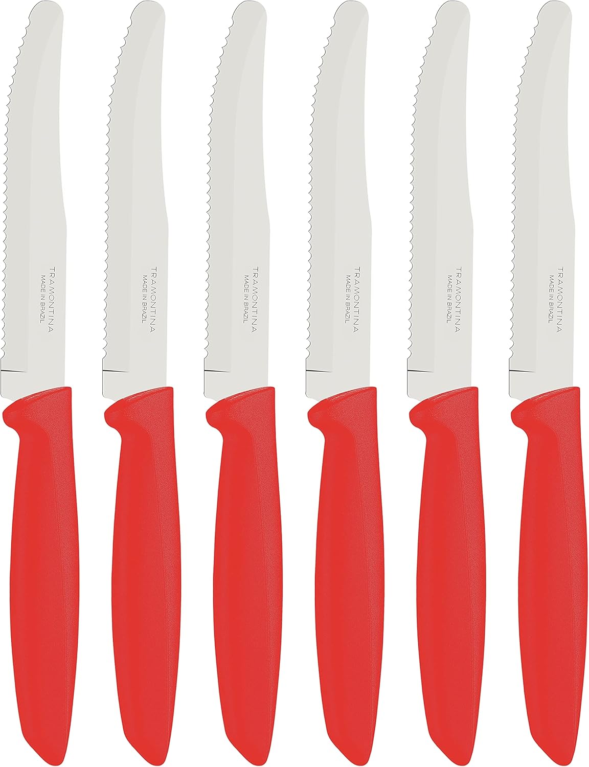 Tramontina Kitchen Knives Set of 6, Serrated Fruit Tomato Cooking Knife, Vegetable Chopper Peeler, Stainless Steel, Multipurpose, Pointed Tip, Brown, 23498454