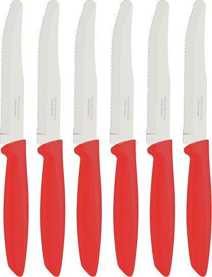 Tramontina Kitchen Knives Set of 6, Serrated Fruit Tomato Cooking Knife, Vegetable Chopper Peeler, Stainless Steel, Multipurpose, Pointed Tip, Brown, 23498454
