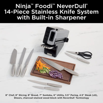 Ninja K32017 Foodi NeverDull Premium Knife System, 17 Piece Knife Block Set with Built-in Sharpener, German Stainless Steel Knives, Black