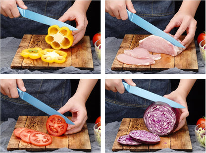 8 Inch Slicing Knife, German High Carbon Stainless Steel Blade and Ergonomic Comfortable Handle, Non-Stick Slicer Knife for Carving Slicing Cutting of Meat Vegetables and Fruits-Blue