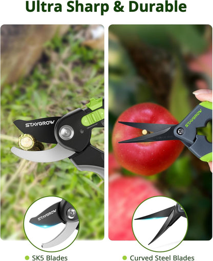 2pcs 6.5" Pruning Shears for Gardening, Ultra Sharp Garden Scissors for Precise Cuts, Stainless Steel Bonsai Clippers with Spring Loaded, 6.5 Inch Garden Shears (1pc Straight & 1pc Curved)