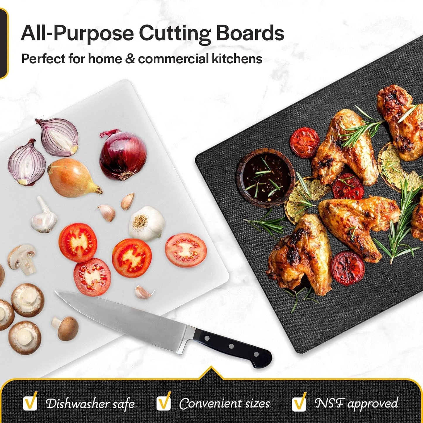 Thirteen Chefs Plastic Cutting Board - 18 x 12 x 0.5 Inch, Professional Grade HDPE, NSF Approved, Large Size and Dishwasher Safe
