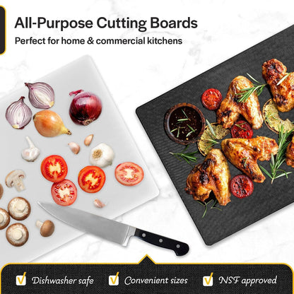 Thirteen Chefs Plastic Cutting Board - 18 x 12 x 0.5 Inch, Professional Grade HDPE, NSF Approved, Large Size and Dishwasher Safe