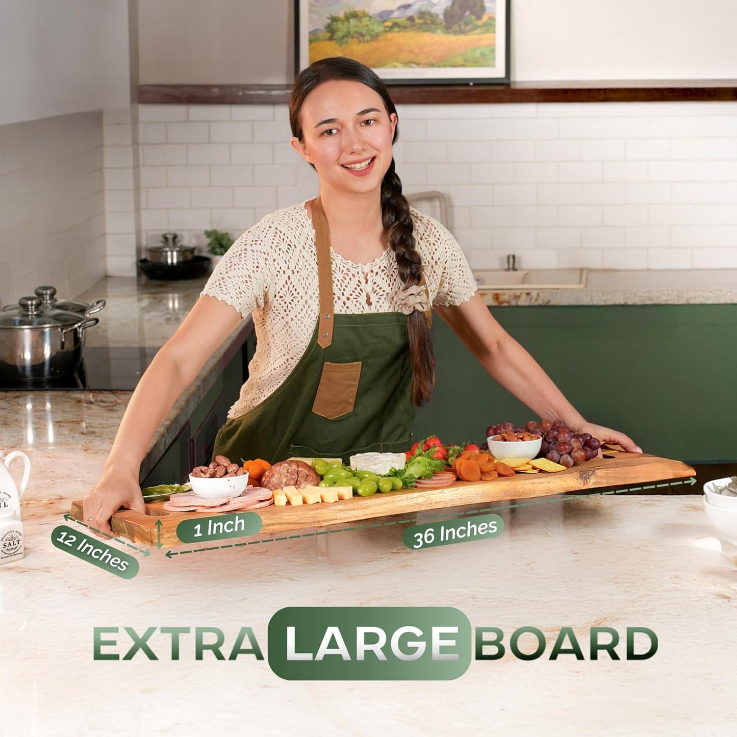 Howizz Acacia Wood Large Cutting Board, Thick End Grain Solid Wood Butcher Block For Kitchen, Non Toxic Pre-Oiled Carving Tray w/Juice Grooves and Easy Grip Handle, 20"x15"x1" (Gift-Ready Box)