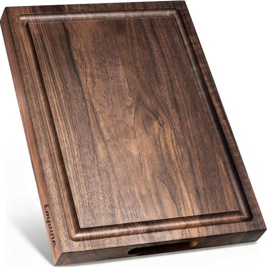 Empune Cherry Wood Cutting Boards for Kitchen Wooden Cutting Board with Handle, Chopping Board with Built-in Juice Groove & Well, Heavy-duty Charcuterie Board Butcher Block, 16.5x11.8x1.4 Inches
