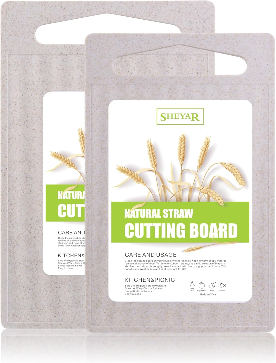 Cutting Board for Kitchen, Wheat Straw Fiber Cutting Board, Dish Washer Safe, w/Juice Grooves for Meat, Veggies, Easy Grip Handle, Non-slip Surface Eco-friendly Serveware Accessories （10‘x6.3’）