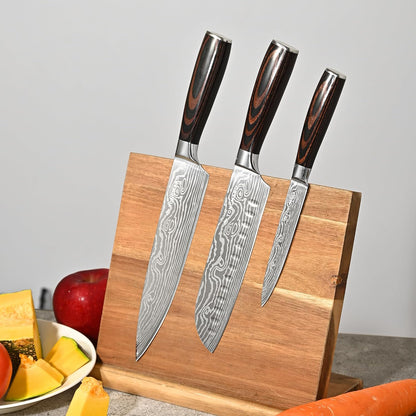 Professional Kitchen Chef Knife sets, Razor Sharp Premium High Carbon German Steel 3 pcs Knife Set, Ergonomic Forged Pakkawood Handle, Chef, Santoku & Utility Knife, With Premium Gift Box, for Family