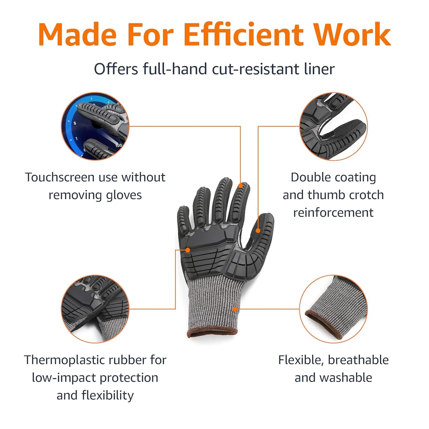 Amazon Basics Cut Level A2, Abrasion ANSI Level A4, Impact Protection Work Gloves, Touchscreen Compatible, 15G Sandy Nitrile Palm, Cut-Resistant, Pack of 100 Pairs, Black, Size XX-Small