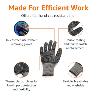 Amazon Basics Cut Level A2, Abrasion ANSI Level A4, Impact Protection Work Gloves, Touchscreen Compatible, 15G Sandy Nitrile Palm, Cut-Resistant, Pack of 100 Pairs, Black, Size XX-Small