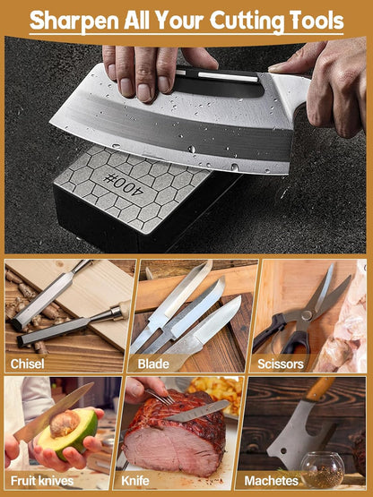 2PCS Diamond Sharpening Stone, Kalolary Knife Sharpener Stone Whetstone Honeycomb Surface Diamond Sharpener Plate with Non-slip Base for Pocket Knives Scissors, Outdoor Kitchen Tools (600/1200 Grit)