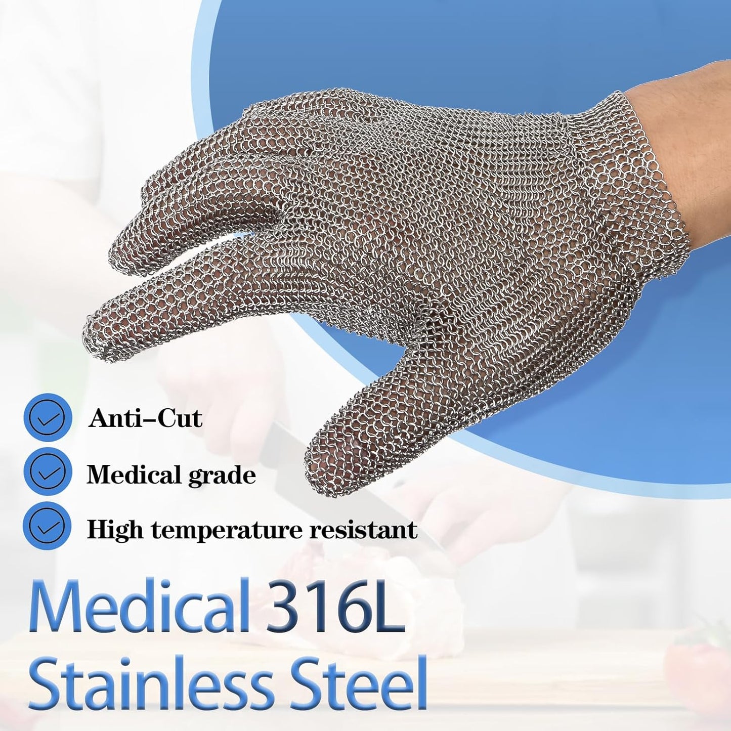 Top grade cut resistant stainless steel mesh chainmail gloves for butchering, protective gloves