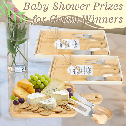 1 Set Baby Shower Prize for Game Winners Adults, Bridal Shower Prize for Guests, Small Cheese Board Gift Set with Wood Mini Charcuterie Board, Knives, Forks, Thank You Card & Gift Box