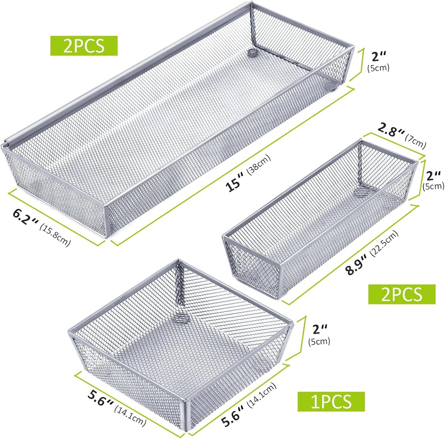 Neudeco Silverware Organizer,Mesh Drawer Organizer for Kitchen，Metal Utensil Organizer for Flatware, Knives, Spoons,Cosmetic (Silver 9 * 3 * 2 inch Pack6)