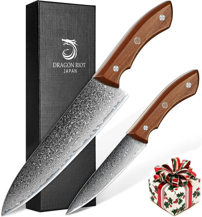 DRAGON RIOT Damascus Boning Knife 6 inch, Professional VG-10 Steel Japanese Fillet Knife, Flexible Deboning Knife,Kitchen Trimming Knife with Ergonomic Wood Handle, Premium Gift Box