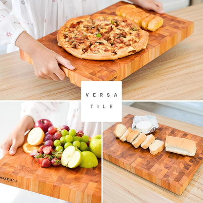 SHUMARU Mahogany End Grain Cutting Board, 17×13×1.6 in – Handmade Butcher Block, Knife-Friendly, Juice Groove, Non-Slip Feet