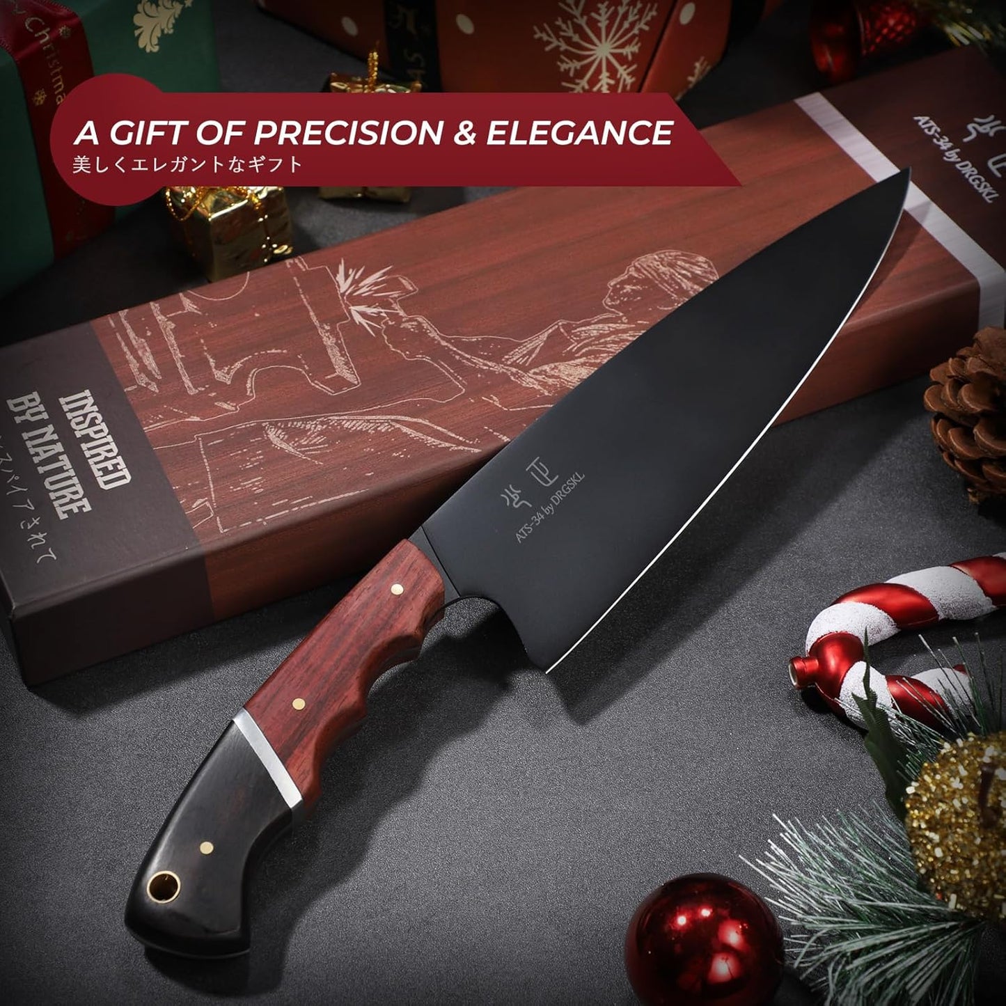 DRGSKL Boning Knife 7 inch - Brisket Trimming Knives for Meat Cutting, Black Butcher Slicing Knives with Full Tang Handle, Kitchen Fillet Knife for Birthday Dad Mom Gift