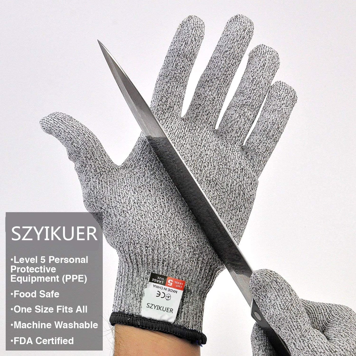4 PCS (M+L) Cut Resistant Gloves Food Grade Level 5 Hand Protection,Kitchen Cut Gloves (Large+Medium)