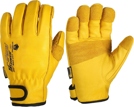 Schwer ANSI A9 Cut Resistant Leather Work Gloves, PM3401 Cut Proof Gloves, Reinforced Fingertips & Palm Cowhide Work Gloves for Construction, Welding, Metalwork, Woodwork & Outdoor Gardening Work, L