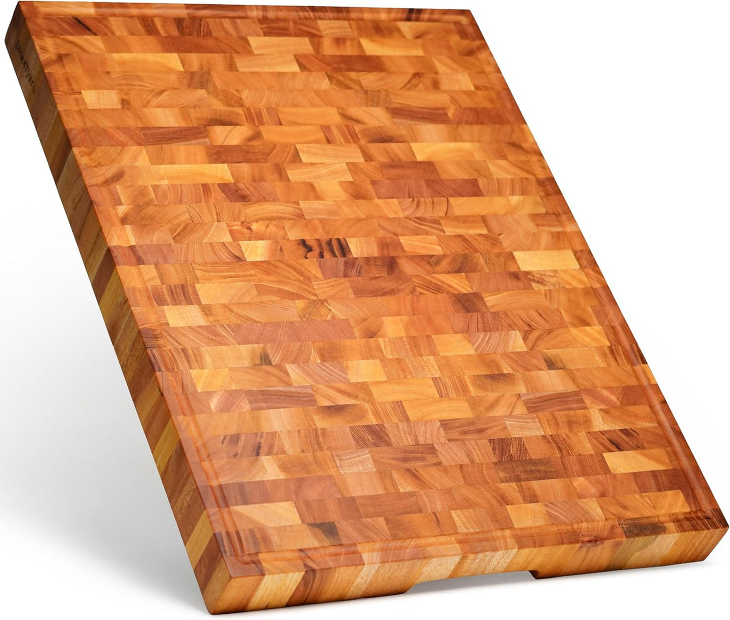 SHUMARU Mahogany End Grain Cutting Board, 17×13×1.6 in – Handmade Butcher Block, Knife-Friendly, Juice Groove, Non-Slip Feet