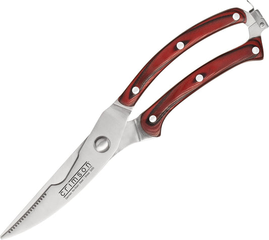 Ergo Chef Crimson Series Heavy Duty Poultry Shears - Premium German Stainless Steel, G10 Handles, Spring Loaded, Safety Lock - Perfect for Chicken, Meat, Fish, Vegetables & Herbs
