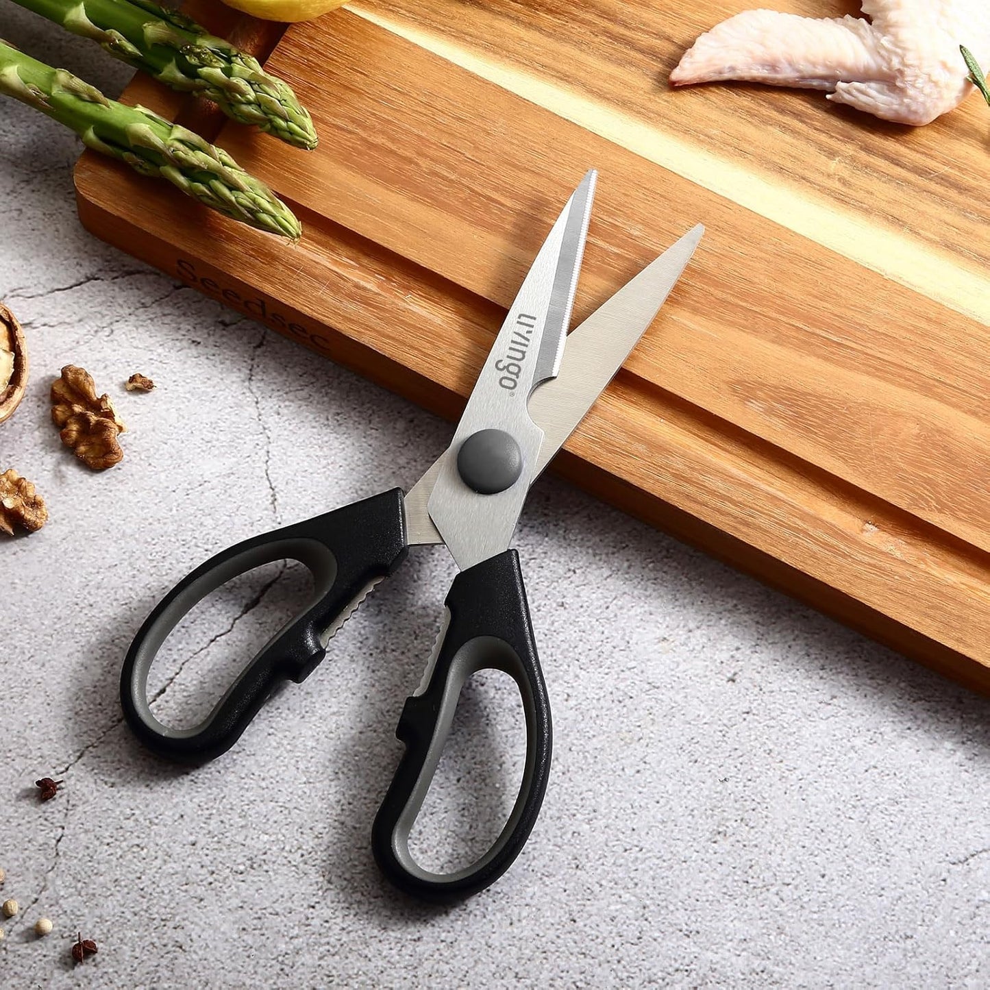 LIVINGO 8" Kitchen Scissors All Purpose - 2 Pack Heavy Duty Kitchen Meat Shears, Stainless Steel Multi-function Food Scissors for Cooking Cutting Chicken, Turkey, Bones, Poultry, Fish, and Vegetables